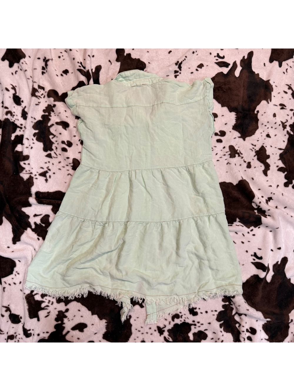 Umgee Mint Green Tiered Shirt Dress Raw Hem Button Front Utility Size S - Picture 3 of 3